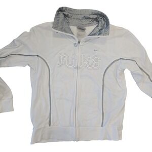 Nike White Full Zip Jacket Women's‎ Medium Metallic Trim Logo Embroidery